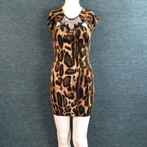 Vintage Y2K Clubwear, Sabora Embellished Leopard Print Mini-Dress